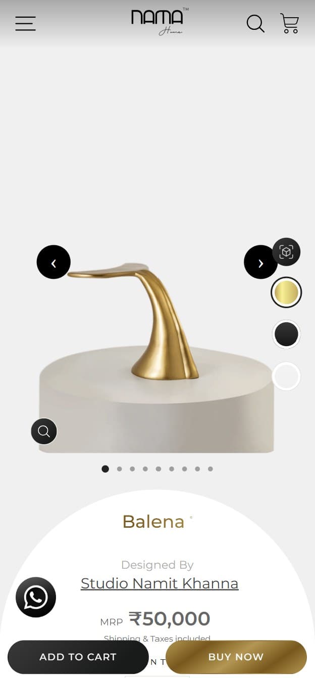 Nama Home Balena product page, mobile