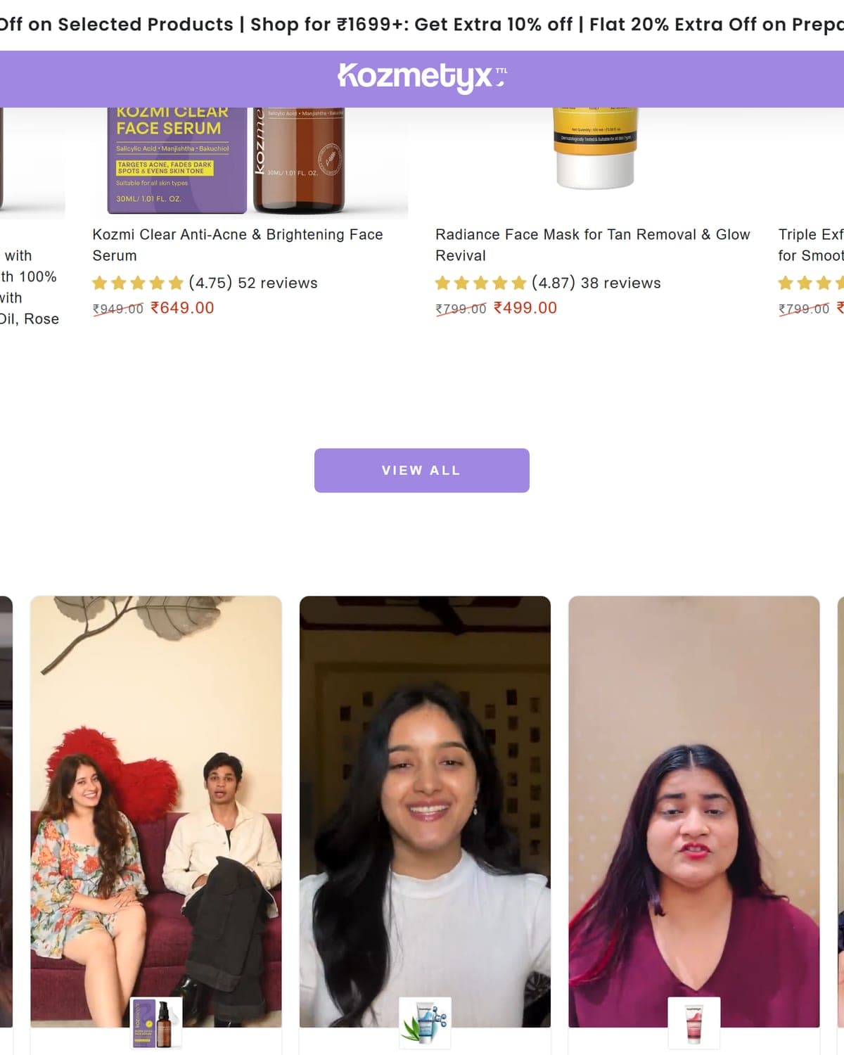 Kozmetyx product grid and customer proof
