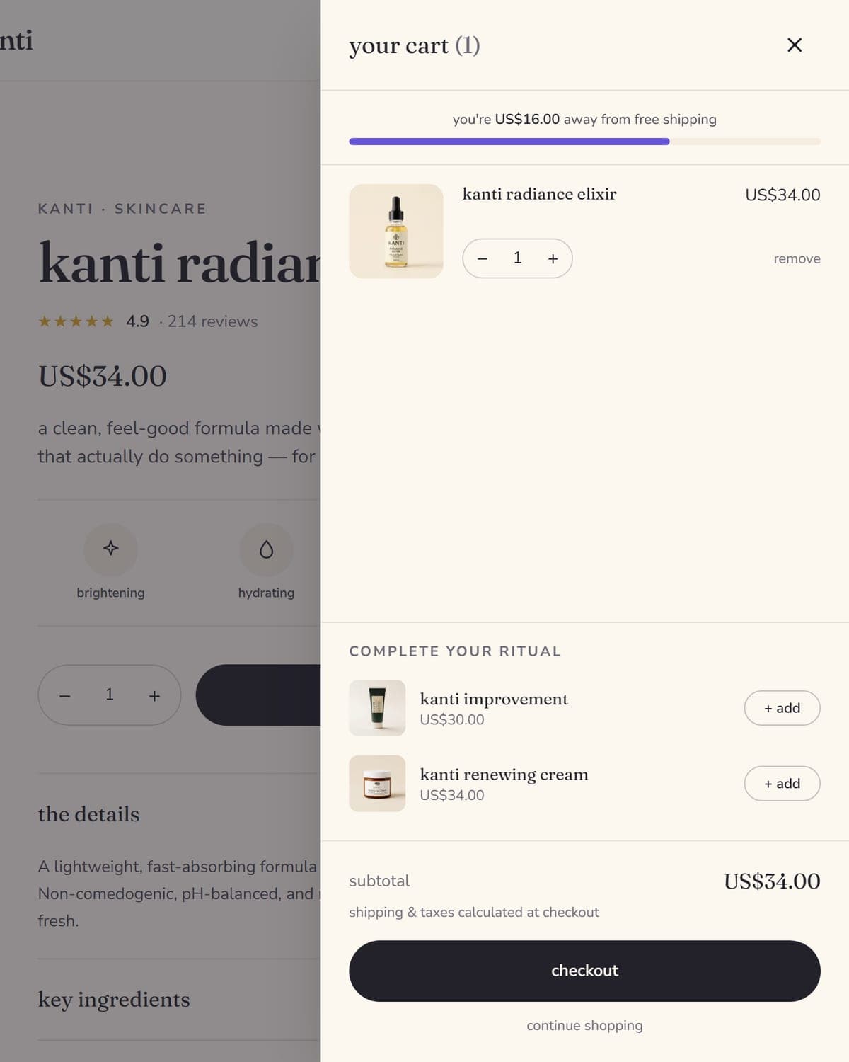Kanti cart drawer built on the Shopify Storefront API