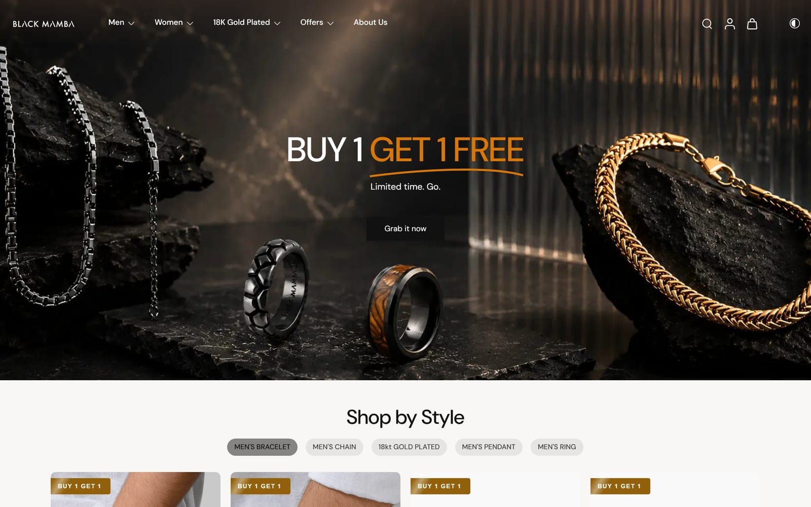 Black Mamba homepage with offer hero
