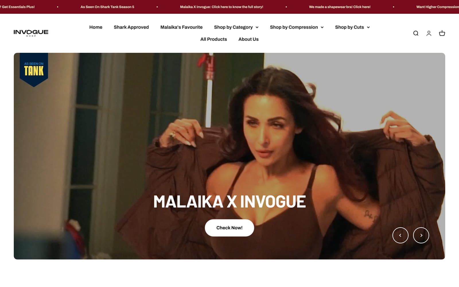Invogue homepage with the Malaika campaign hero