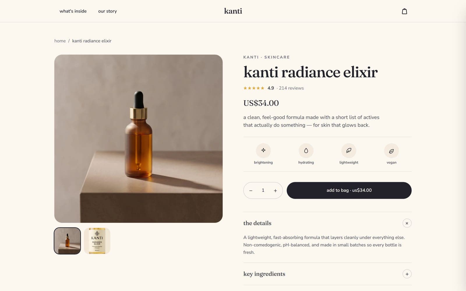 Kanti product detail page