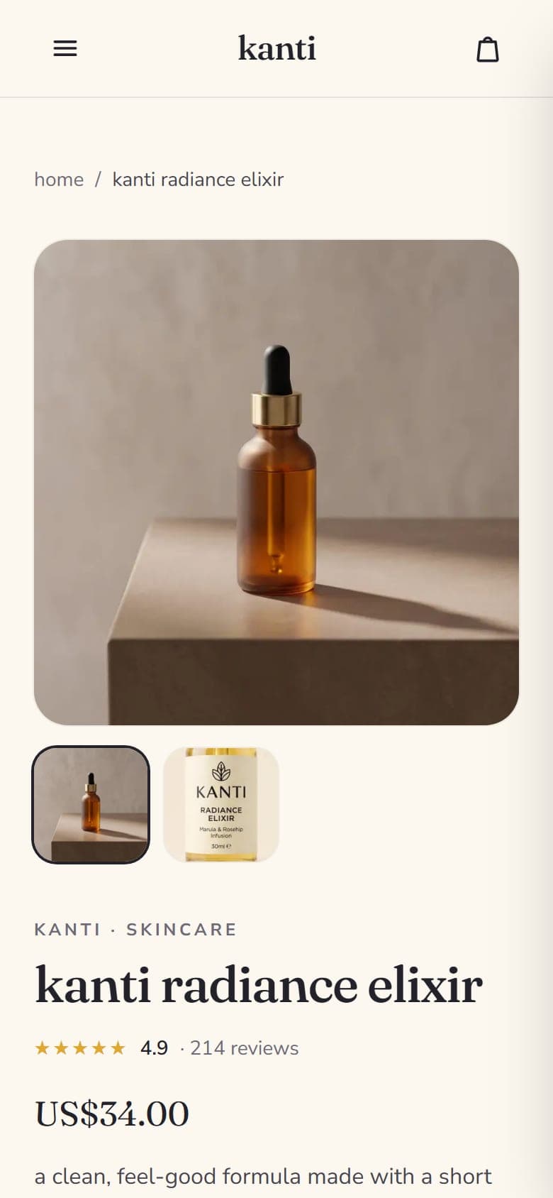 Kanti mobile product page