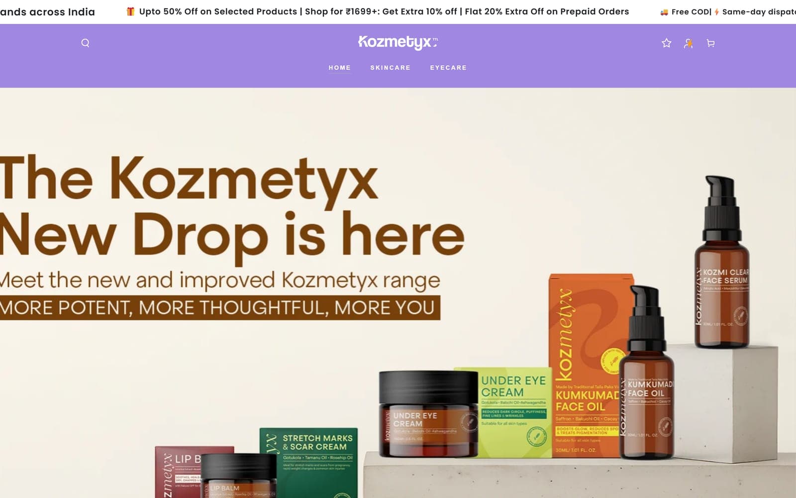 Kozmetyx homepage — new drop campaign